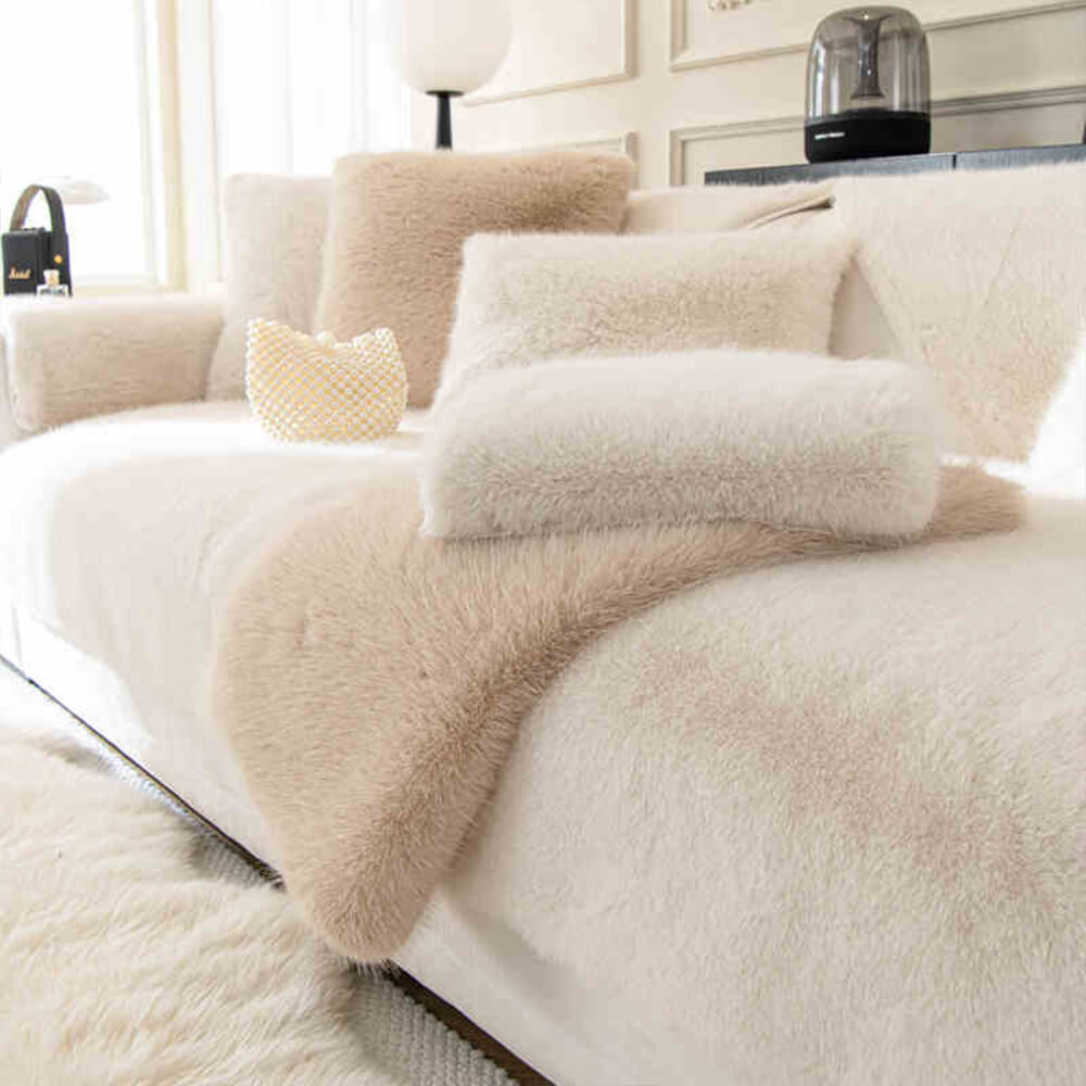 Warm Thick Faux Fur Sofa Protector Non-Slip Deluxe Couch Cover