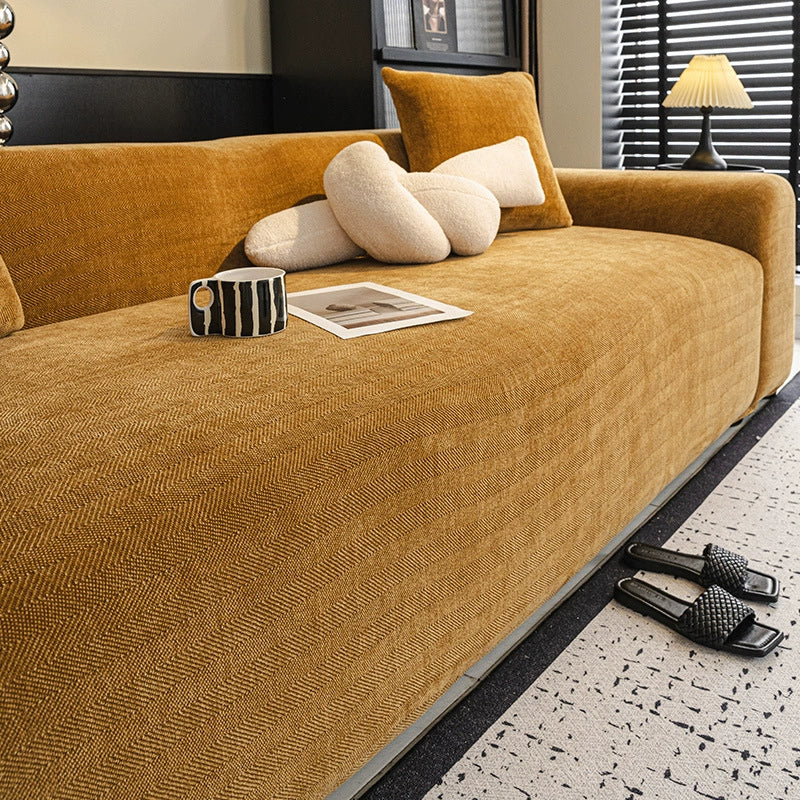 Herringbone Full Coverage Scratch-Resistant Sofa Protection Magic Stretch Cozy Couch Cover