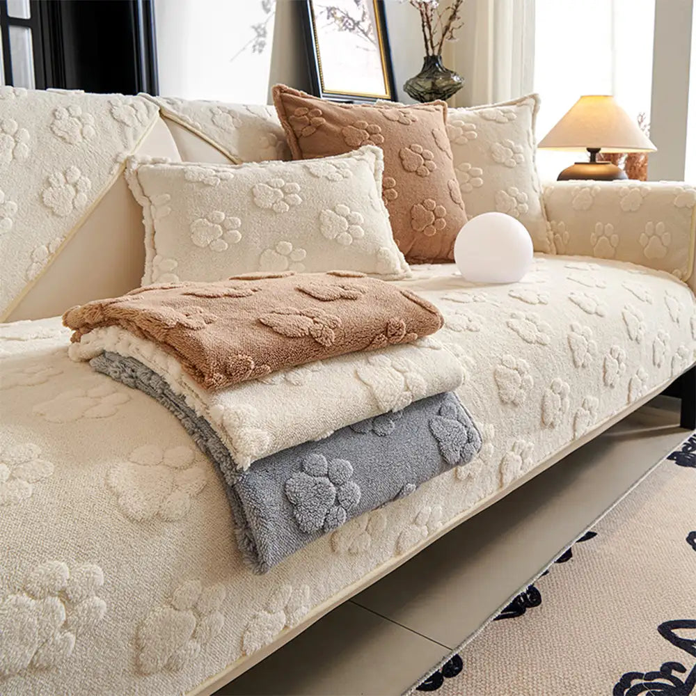 Paw Print Cute Plush Thick Sofa Decoration Non-slip Elegant Couch Cover