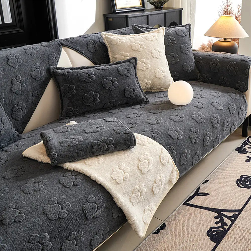 Paw Print Cute Plush Thick Sofa Decoration Non-slip Elegant Couch Cover
