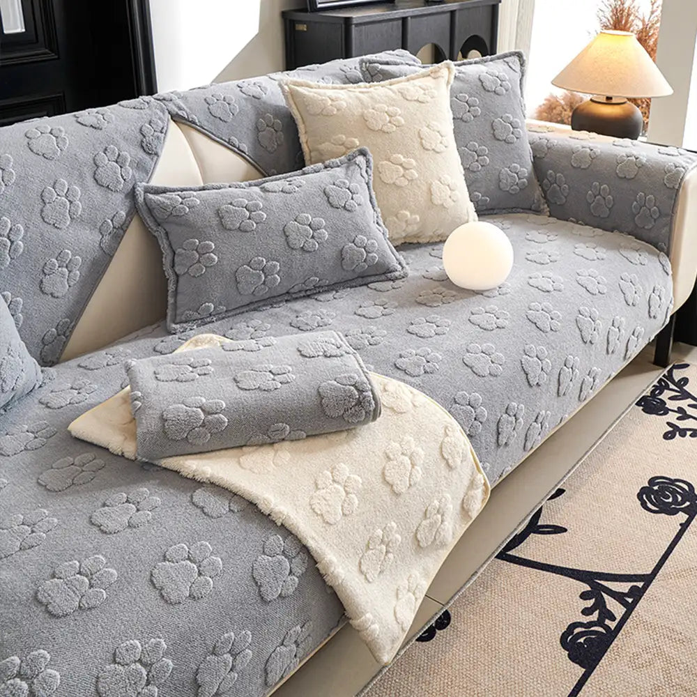 Paw Print Cute Plush Thick Sofa Decoration Non-slip Elegant Couch Cover