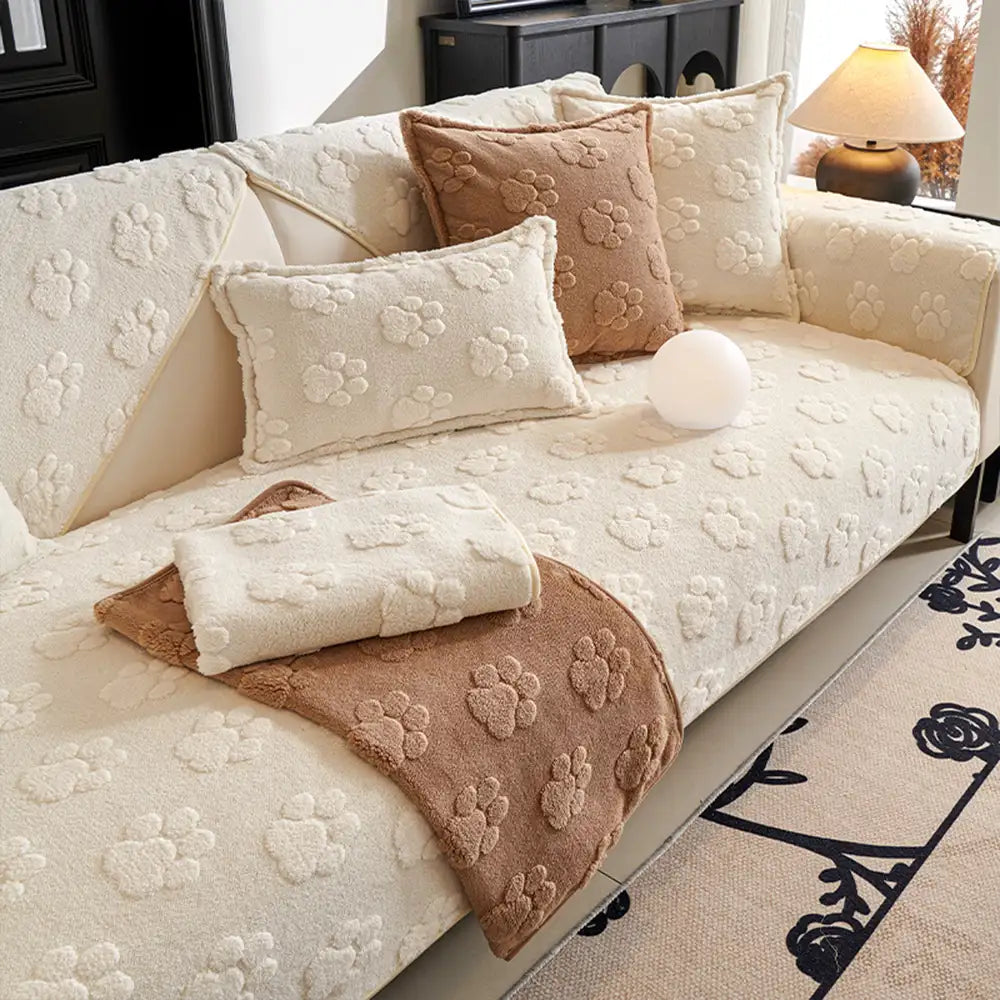 Paw Print Cute Plush Thick Sofa Decoration Non-slip Elegant Couch Cover