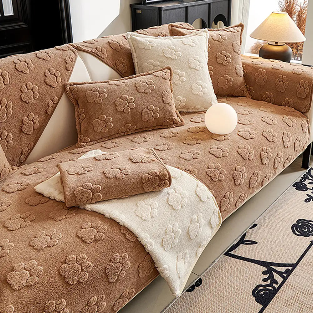 Paw Print Cute Plush Thick Sofa Decoration Non-slip Elegant Couch Cover