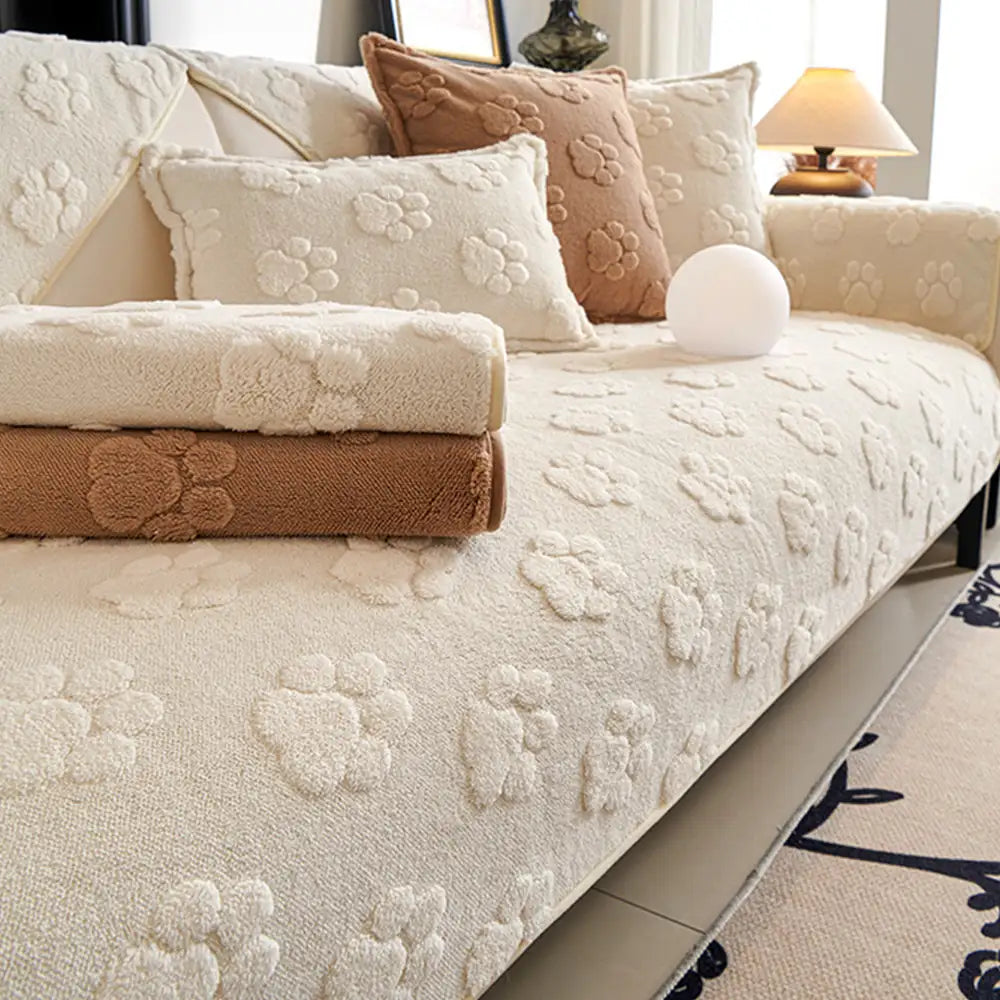 Paw Print Cute Plush Thick Sofa Decoration Non-slip Elegant Couch Cover