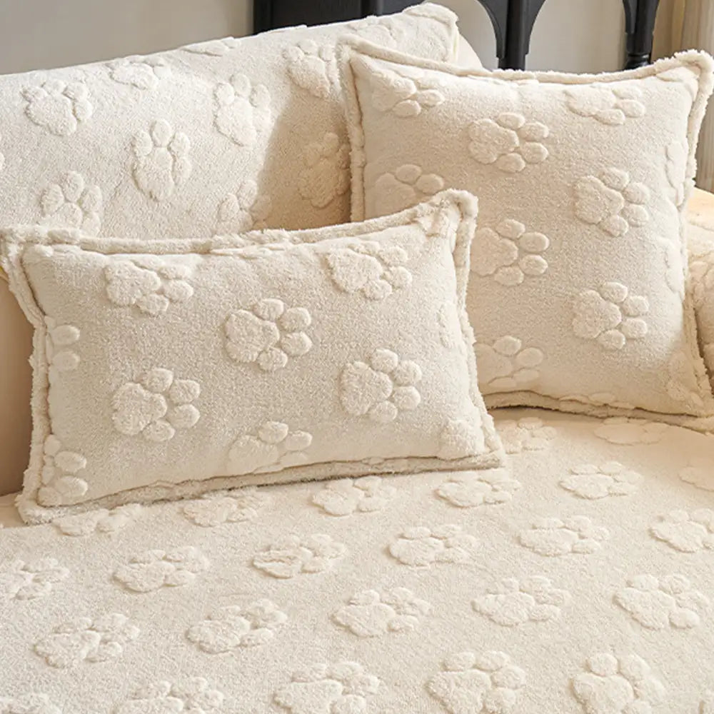 Paw Print Cute Plush Thick Sofa Decoration Non-slip Elegant Couch Cover