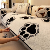 Paw Print Soft Polar Fleece Sofa Protector Non-slip Waterproof Couch Cover
