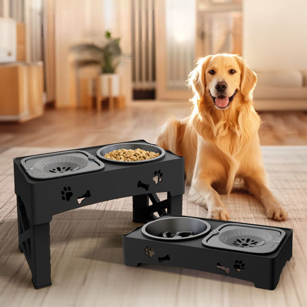 Pet Adjustable Stainless Steel Slow Feeder | Elevated Dog Bowl for Healthy Eating 0
