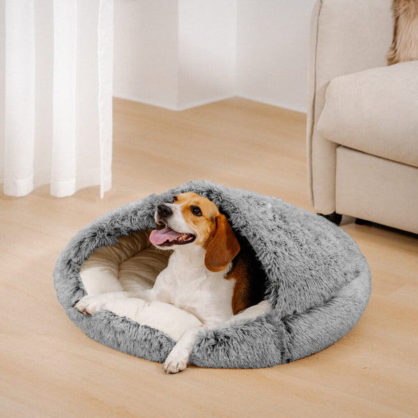 Pet Bed | Cozy Plush Semi-Enclosed Nest Bed | Calming Warmth for Dogs and Cats 0