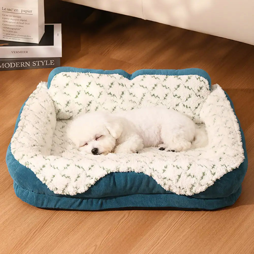 Pet Bed | Plush Jacquard Neck Support | Ergonomic Comfortable Design | Stylish and Cozy 2