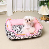 Pet Bed | Plush Velboa with Pink Leopard Print | Cozy All-Season Princess Design | Removable and Washable 1