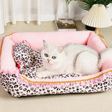 Pet Bed | Plush Velboa with Pink Leopard Print | Cozy All-Season Princess Design | Removable and Washable 6