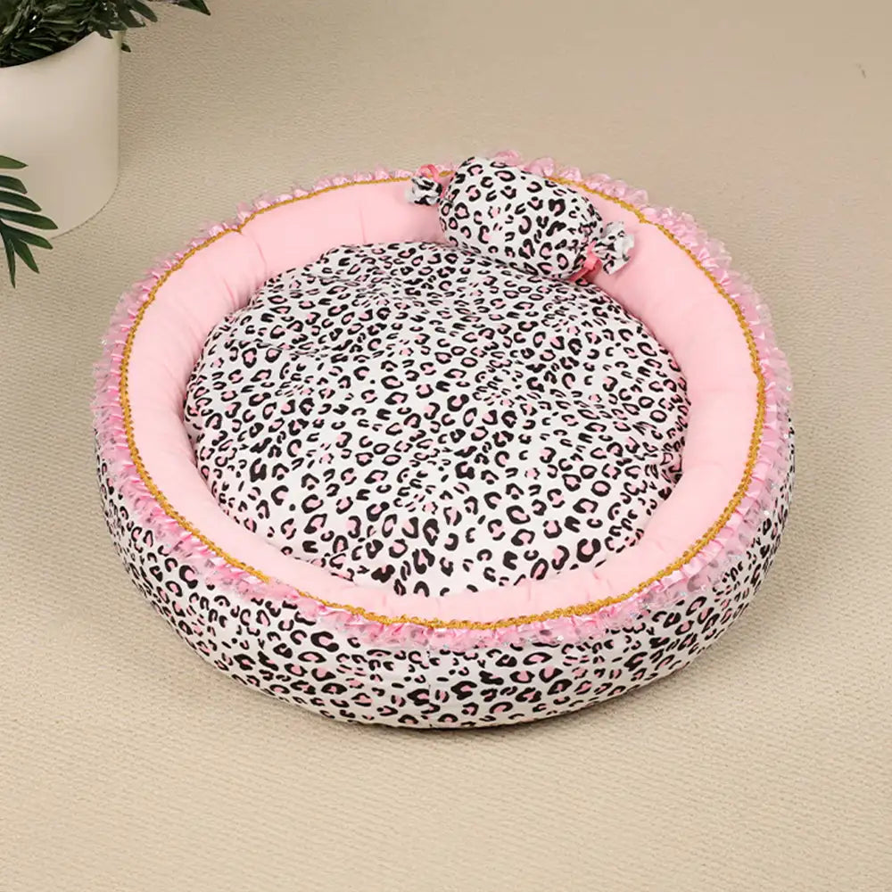 Pet Bed | Plush Velboa with Pink Leopard Print | Cozy All-Season Princess Design | Removable and Washable 8