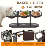Pet Elevated Wooden Cat Bowl | Ergonomic Stainless Steel Feeder with 3 Dishes 1