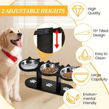 Pet Elevated Wooden Cat Bowl | Ergonomic Stainless Steel Feeder with 3 Dishes 2