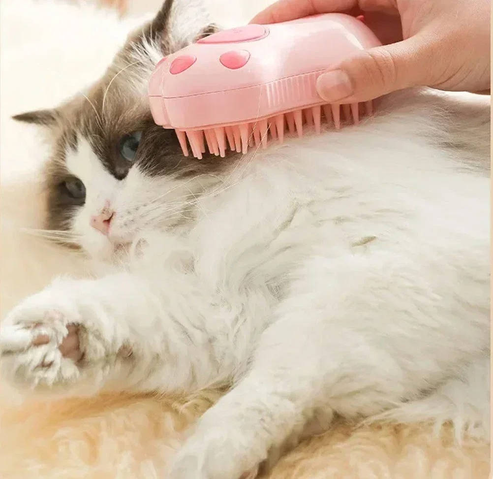 Pet Grooming Tool | Steam-Infused Silicone Brush | Gentle Deshedding Massager 2