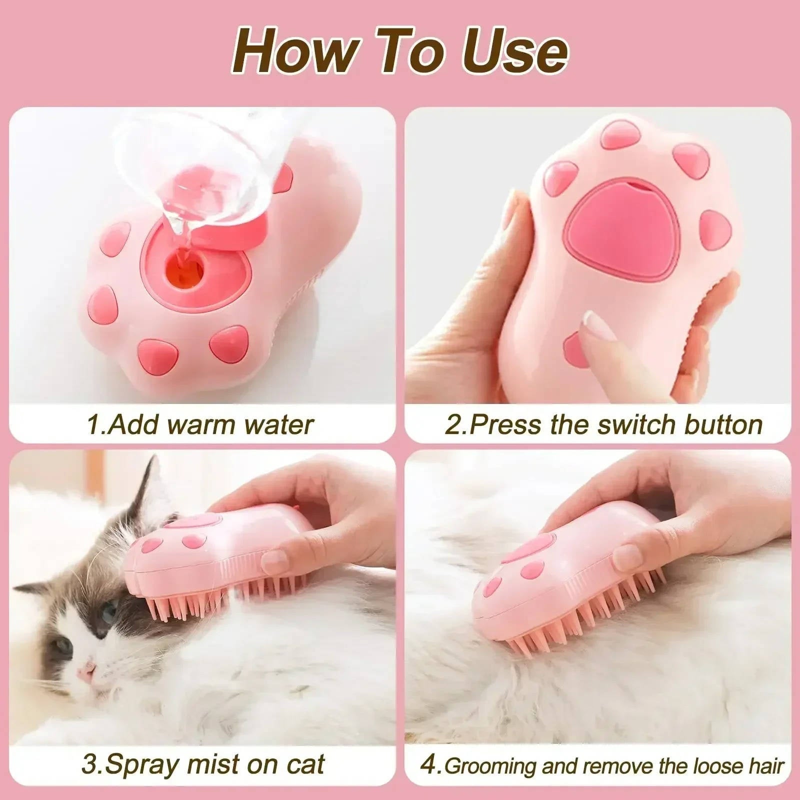 Pet Grooming Tool | Steam-Infused Silicone Brush | Gentle Deshedding Massager 8