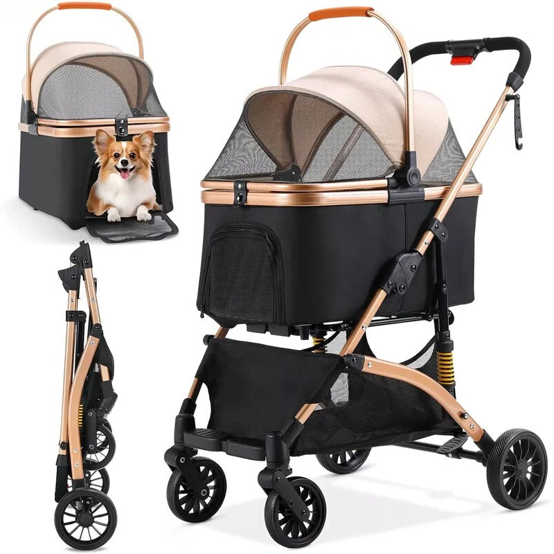 Pet Stroller | Foldable Dog Pram with Detachable Transport Box | Smooth Ride & Convenient Storage 0