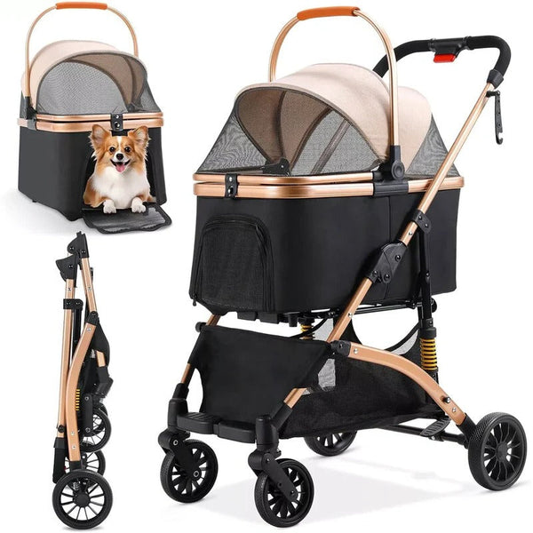 Pet Stroller | Foldable Dog Pram with Detachable Transport Box | Smooth Ride & Convenient Storage 0