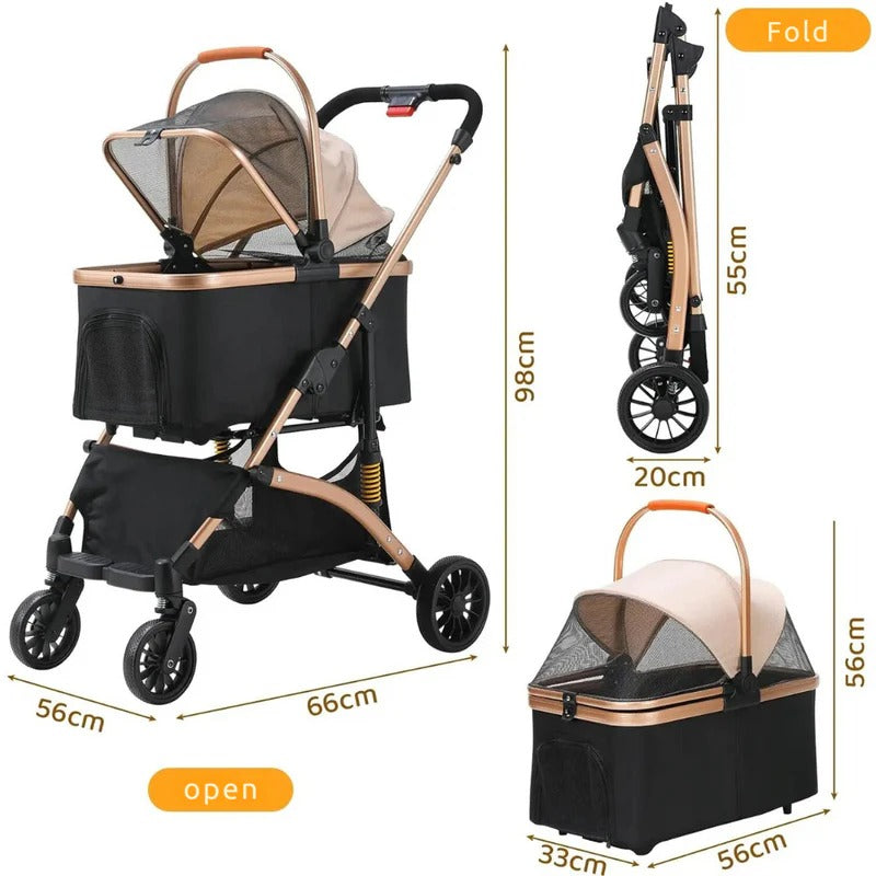Pet Stroller | Foldable Dog Pram with Detachable Transport Box | Smooth Ride & Convenient Storage 2
