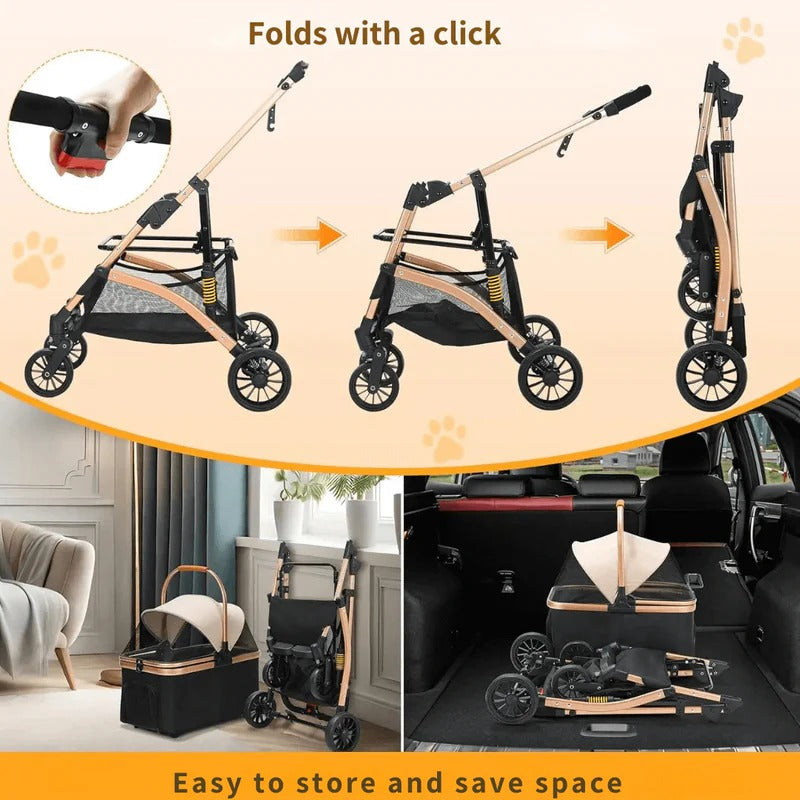 Pet Stroller | Foldable Dog Pram with Detachable Transport Box | Smooth Ride & Convenient Storage 3