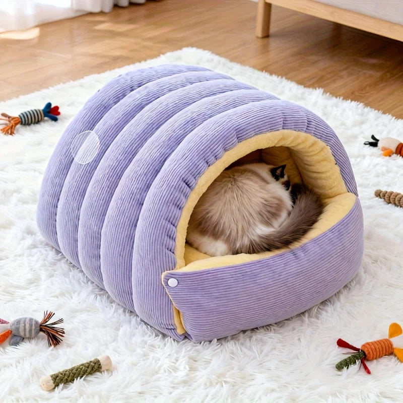 Pet's Cozy Arctic Fleece Enclosed Cat Cave Bed | Warm and Comfortable Sleeping Nest 4
