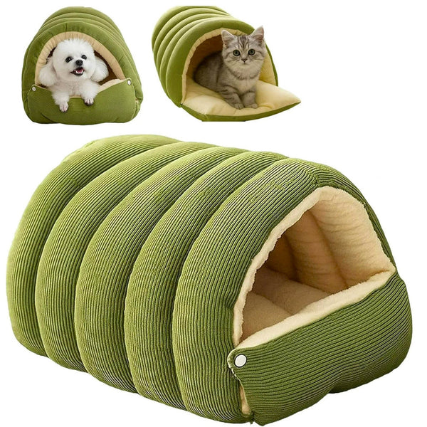 Pet's Cozy Corduroy Cat Bed | Removable Washable Semi-Closed Tent 0
