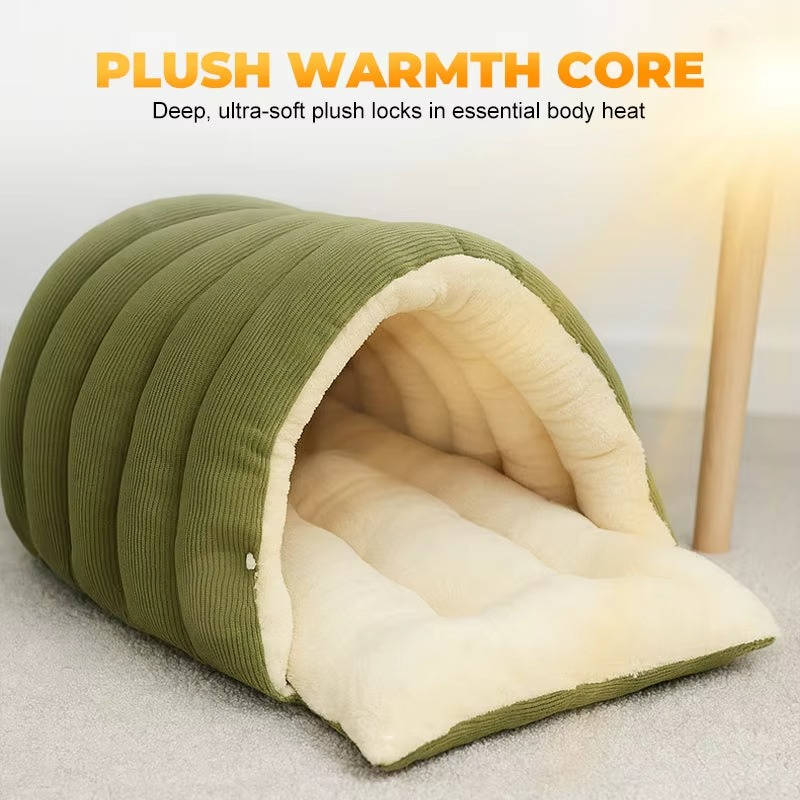 Pet's Cozy Corduroy Cat Bed | Removable Washable Semi-Closed Tent 1