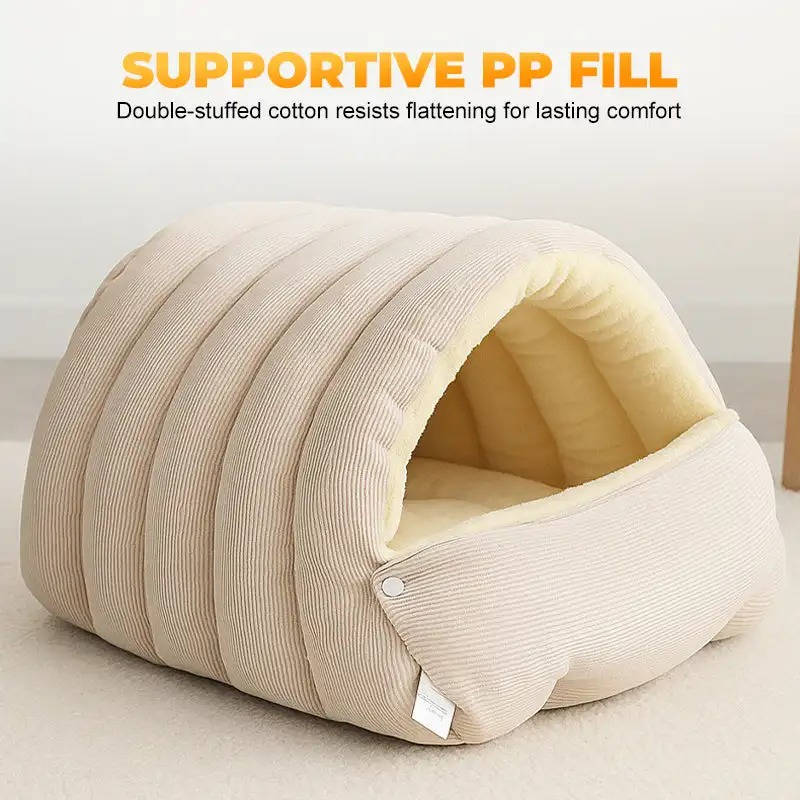 Pet's Cozy Corduroy Cat Bed | Removable Washable Semi-Closed Tent 2