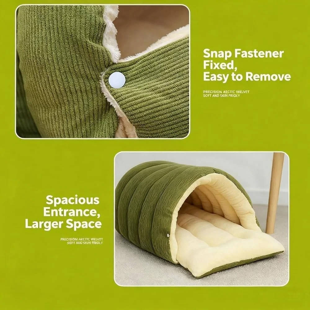 Pet's Cozy Corduroy Cat Bed | Removable Washable Semi-Closed Tent 4