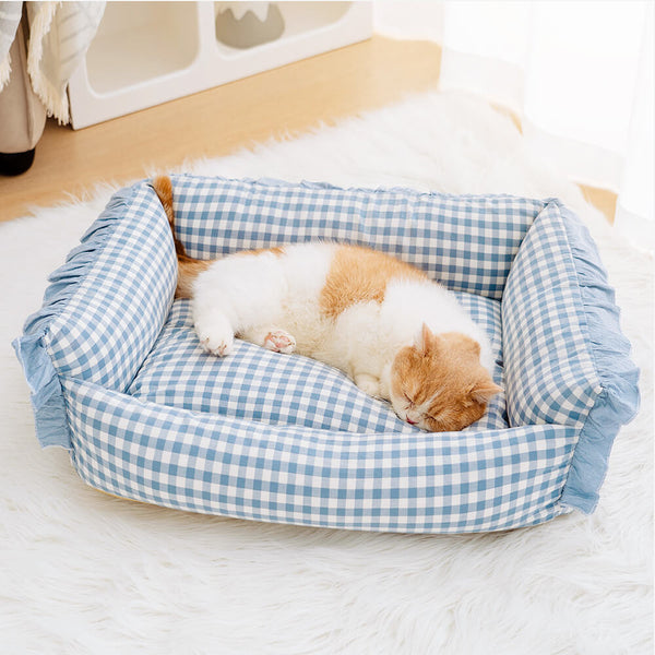 Pet's Cozy Cotton Bed | Stylish Detachable Plaid Design 0