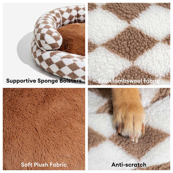 Pet's Cozy Faux Lambswool Dog Bed | Classic Argyle Design with Supportive Bolsters 3