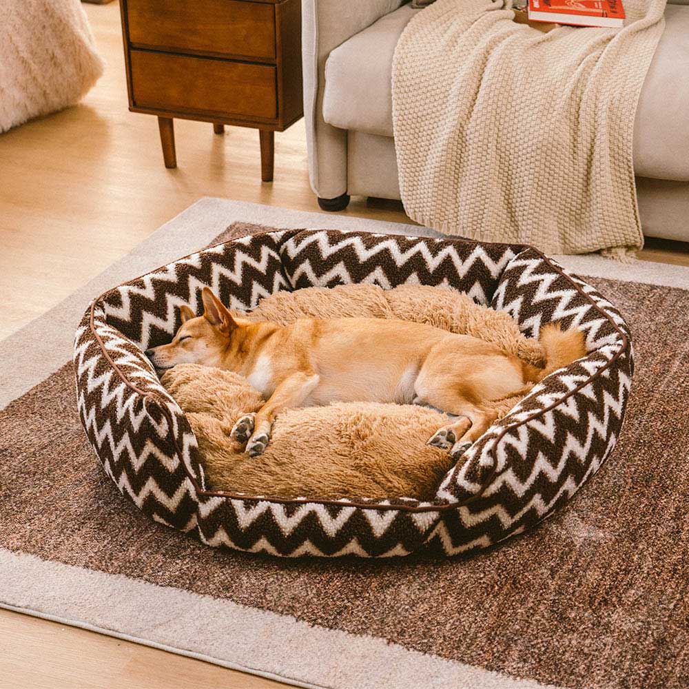 Pet's Cozy Faux Lambswool Dog Bed | Stylish Chevron Design for Comfort 7