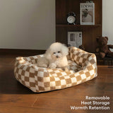 Pet's Cozy Faux Lambswool Dog Sofa Bed | Stylish Checkerboard Design for Comfort 3