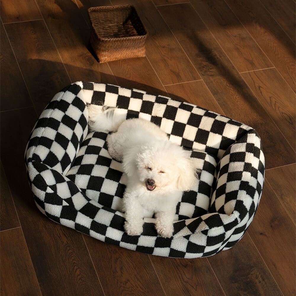 Pet's Cozy Faux Lambswool Dog Sofa Bed | Stylish Checkerboard Design for Comfort 5