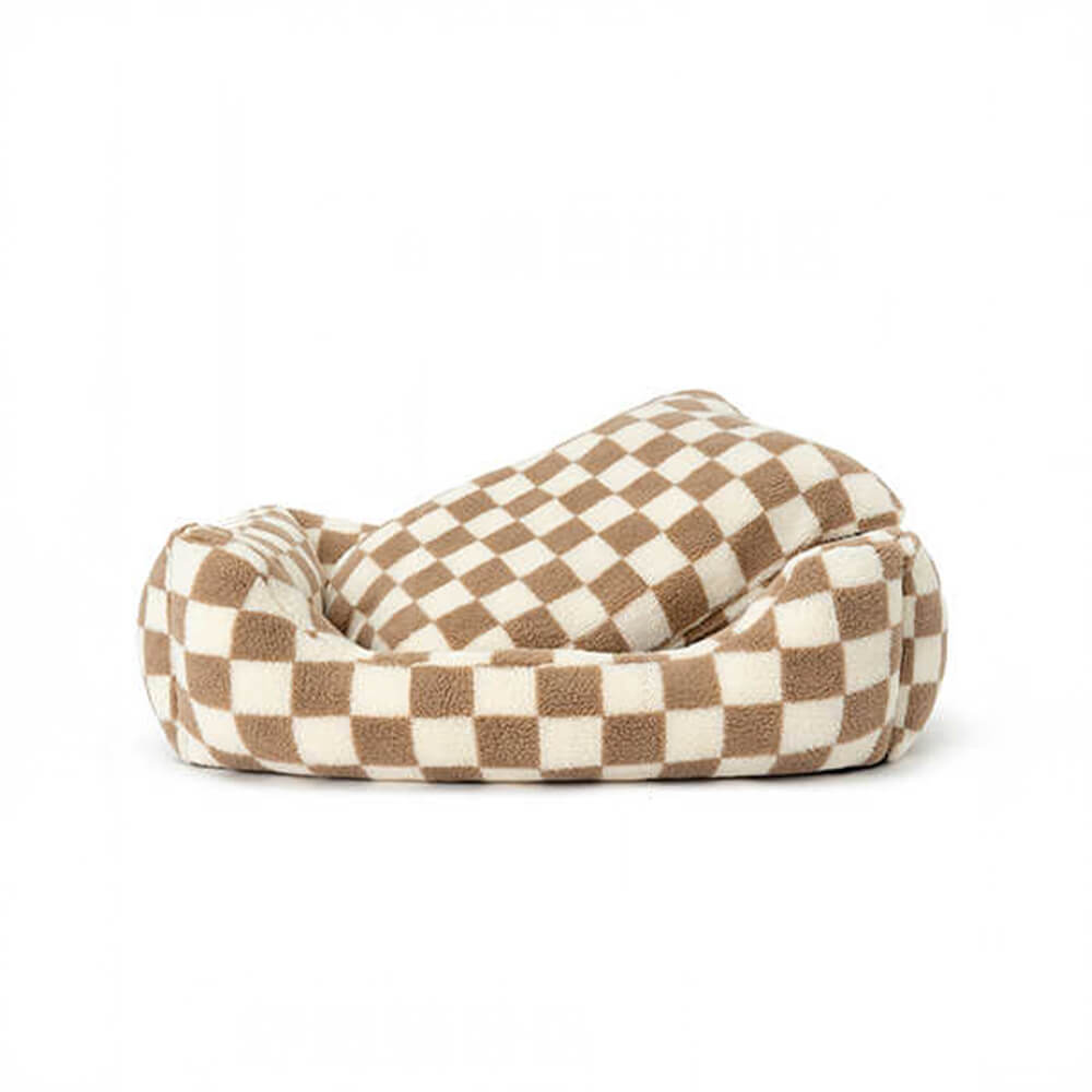 Pet's Cozy Faux Lambswool Dog Sofa Bed | Stylish Checkerboard Design for Comfort 6