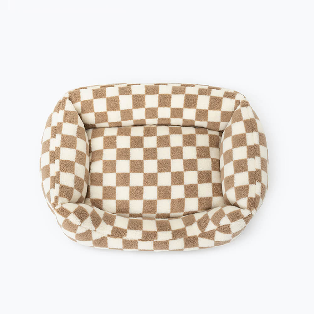 Pet's Cozy Faux Lambswool Dog Sofa Bed | Stylish Checkerboard Design for Comfort 7