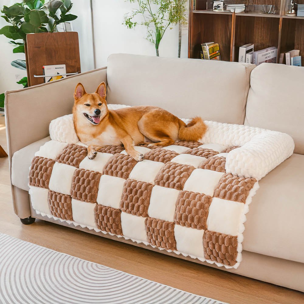 Pet's Cozy Plaid Dog Mat | Soft Plush Sofa Protector 4