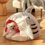 Pet's Cozy Plush Shark Dog and Cat Cave Bed | Soft 2-in-1 Enclosed Retreat 1