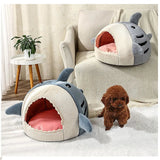 Pet's Cozy Plush Shark Dog and Cat Cave Bed | Soft 2-in-1 Enclosed Retreat 2