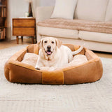 Pet's Cozy Plush Sofa Dog Bed | Vintage Large Calming Design 0
