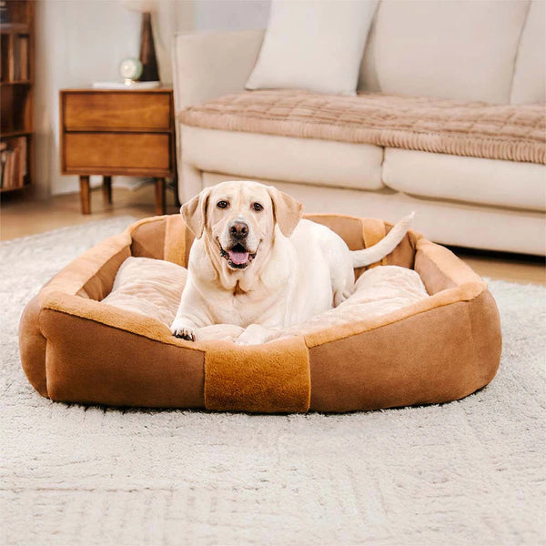 Pet's Cozy Plush Sofa Dog Bed | Vintage Large Calming Design 0