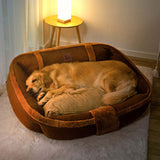 Pet's Cozy Plush Sofa Dog Bed | Vintage Large Calming Design 1