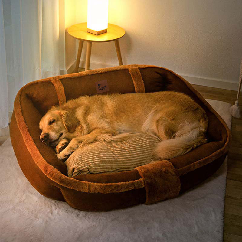 Pet's Cozy Plush Sofa Dog Bed | Vintage Large Calming Design 1