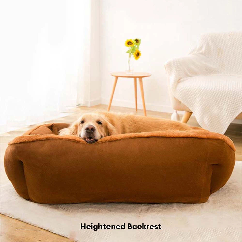 Pet's Cozy Plush Sofa Dog Bed | Vintage Large Calming Design 8