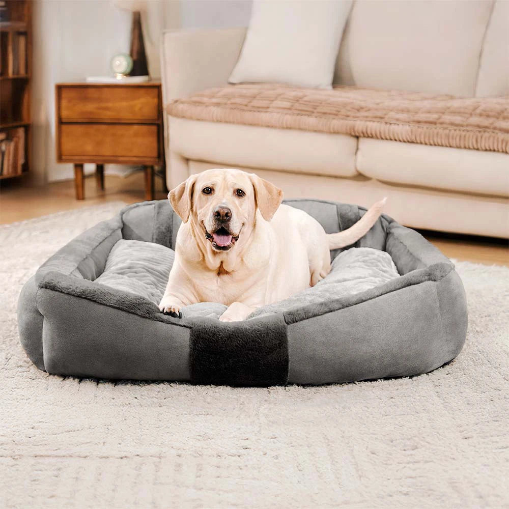 Pet's Cozy Plush Sofa Dog Bed | Vintage Large Calming Design 9