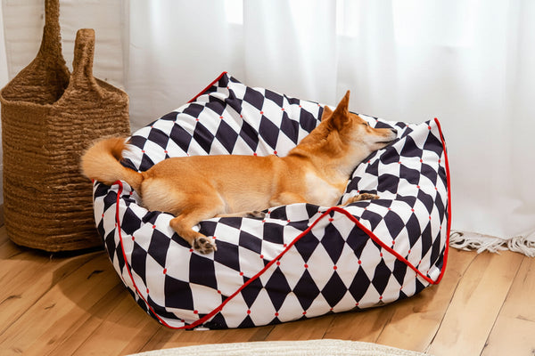 Pet's Cozy Polyester Bean Bag Bed | Stylish Polygonal Design for Comfort 0