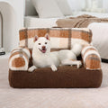 Pet's Cozy Teddy Fleece Sofa Bed | Vintage Checkered Design for Small-Medium Pets