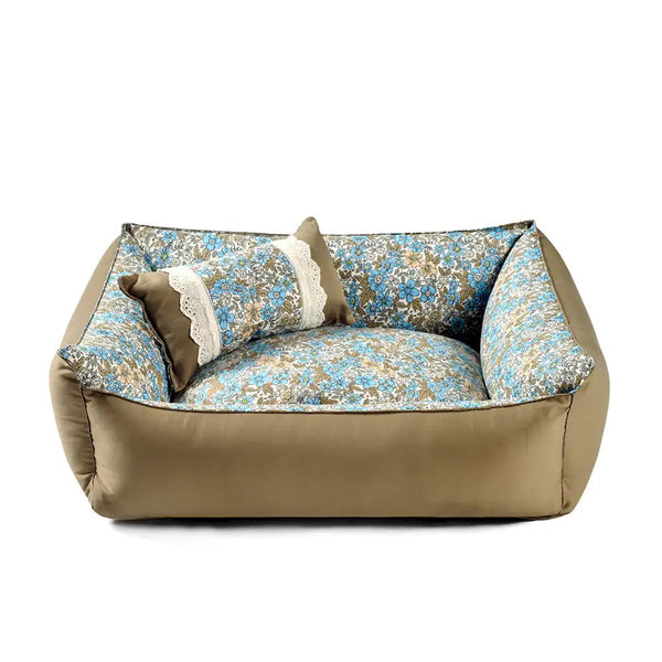 Pet's Floral Pattern Cotton Dog Bed | Comfortable Anti-Static Washable Cushion 0