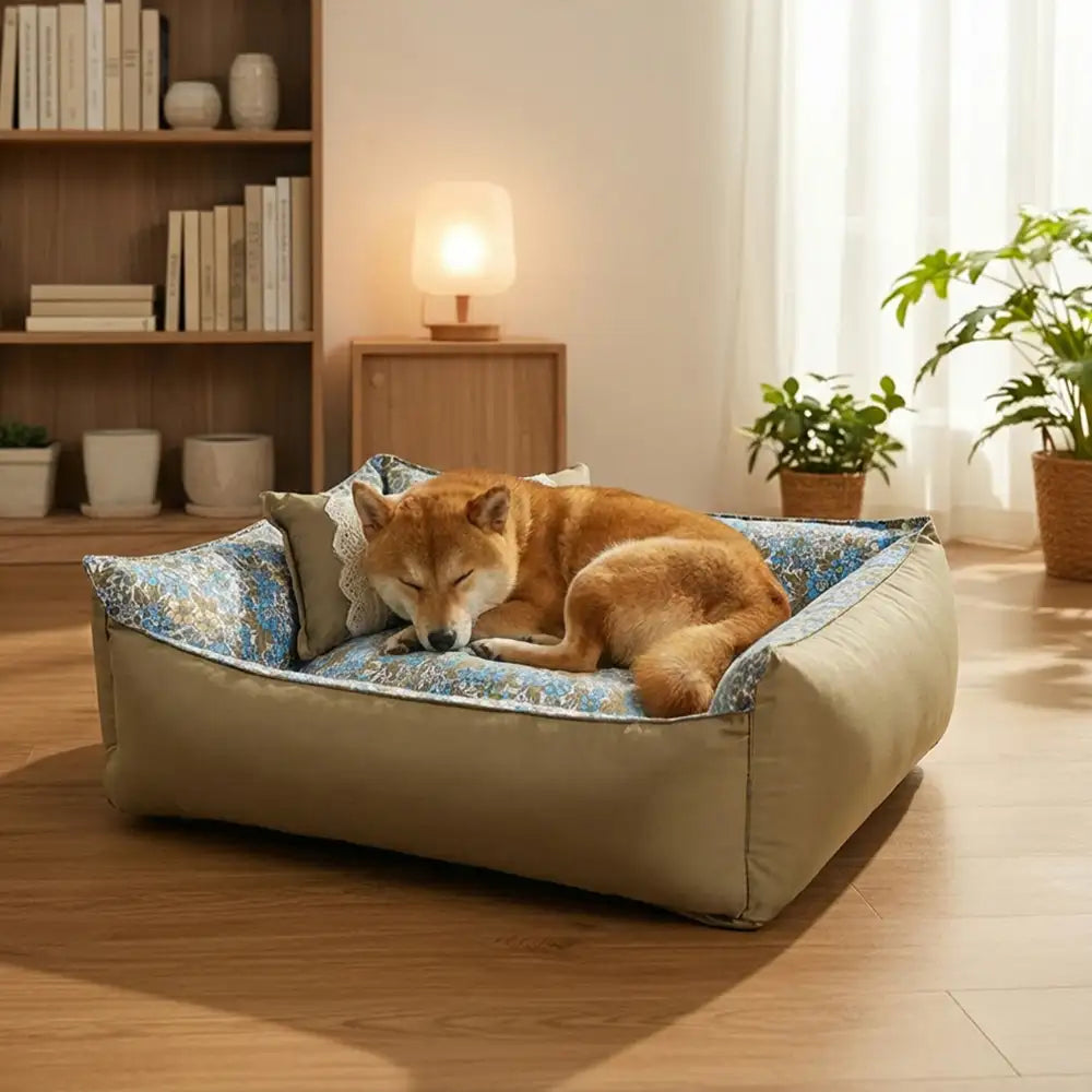 Pet's Floral Pattern Cotton Dog Bed | Comfortable Anti-Static Washable Cushion 1