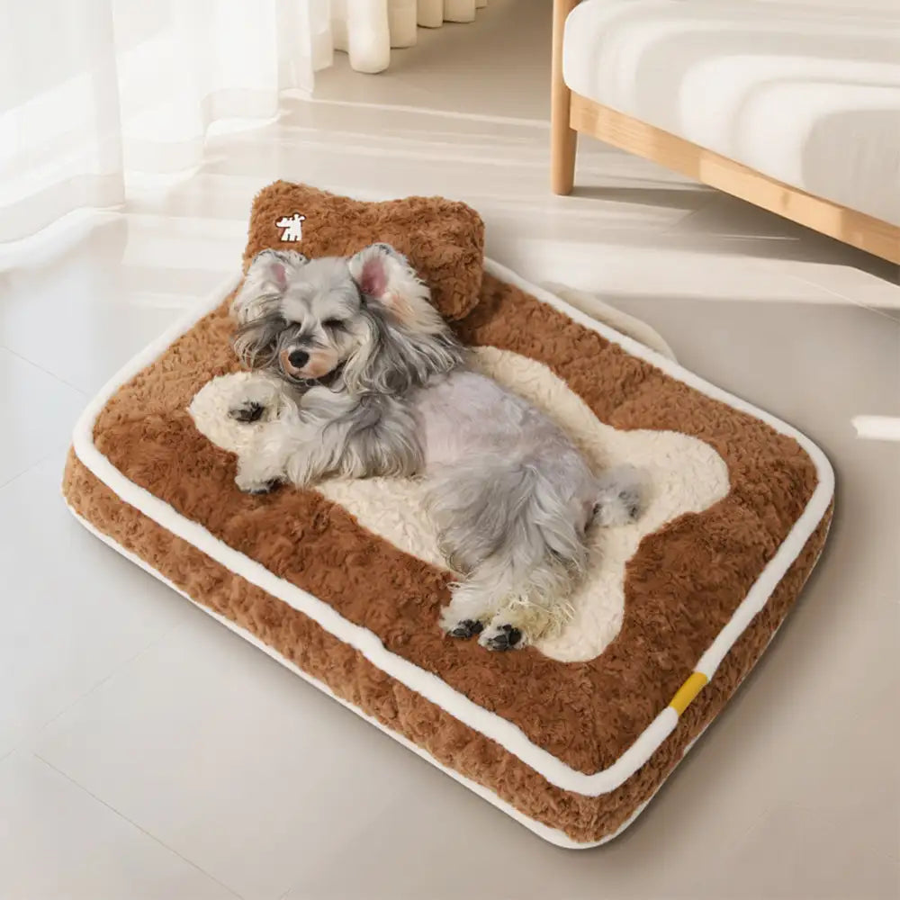 Pet's Plush Faux Fur Bolster Bed | Cozy Color-Blocked Design 0